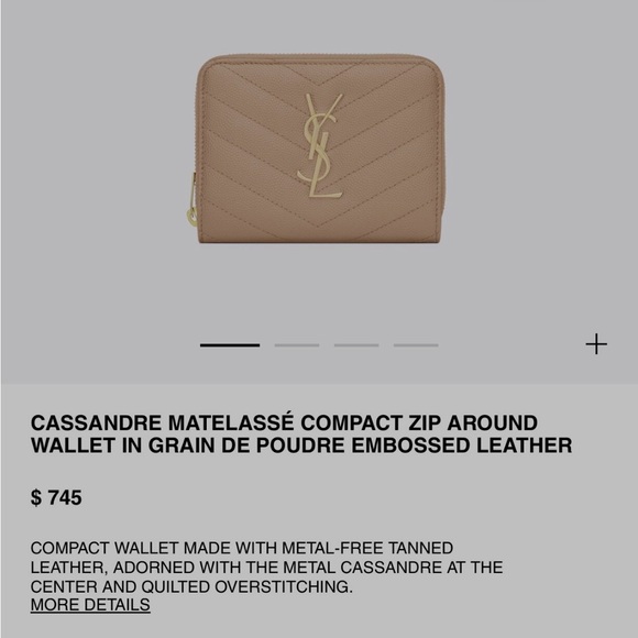 Yves Saint Laurent Zip around Wallet in poudre leather with Gold Logo - Picture 8 of 8